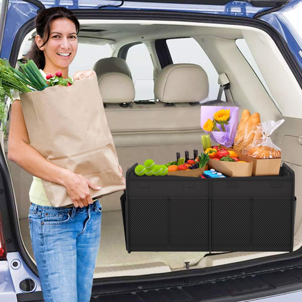 Homeve Car Trunk Organizer, Collapsible Multi-Compartment Car Organizer, Black, 2 Compart-Small