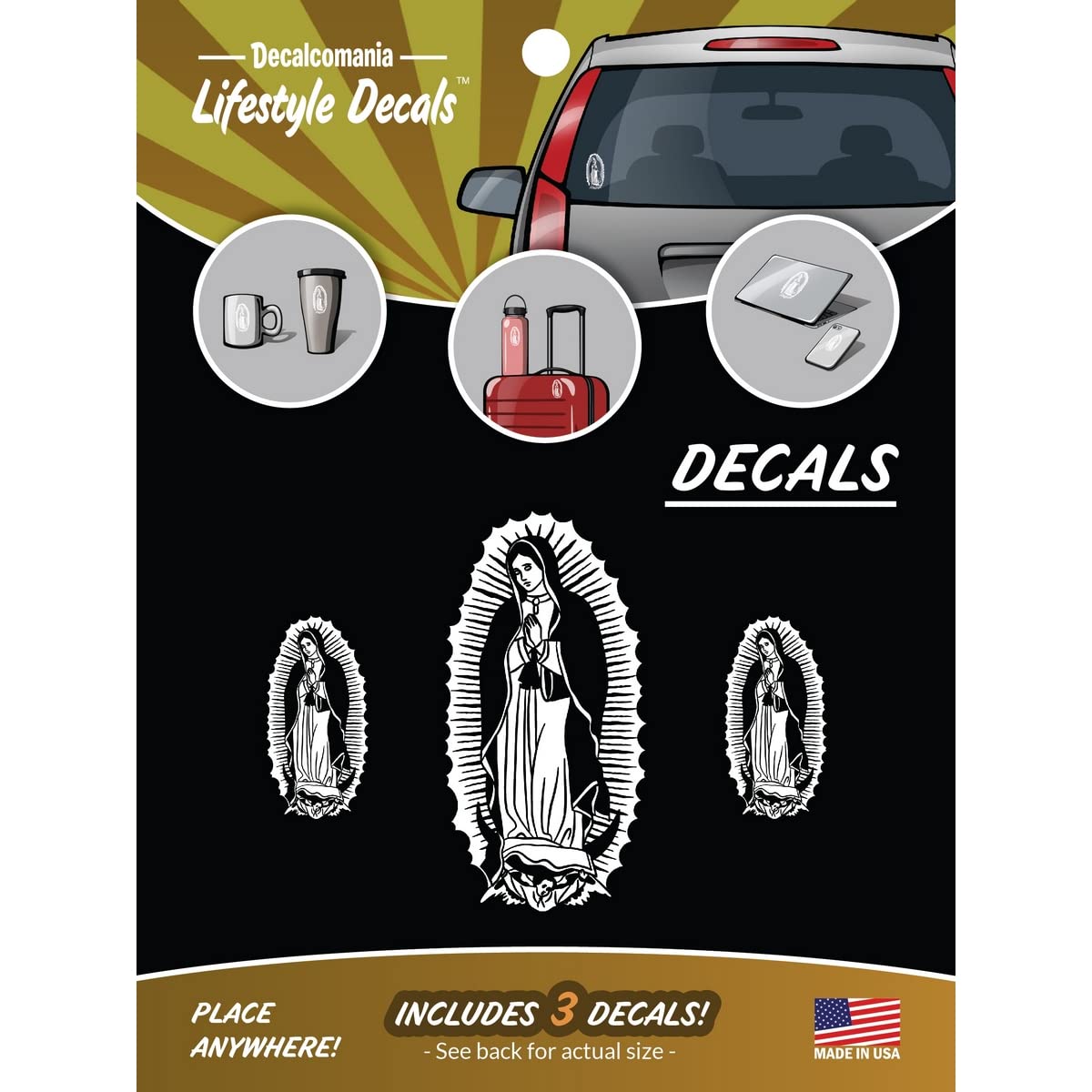 Our Lady Of Guadalupe Stickers For Car Truck Tablet Tumbler - Set Of 3 White Catholic Decal Sticker 3'' And 6'' Virgin Mary Stic