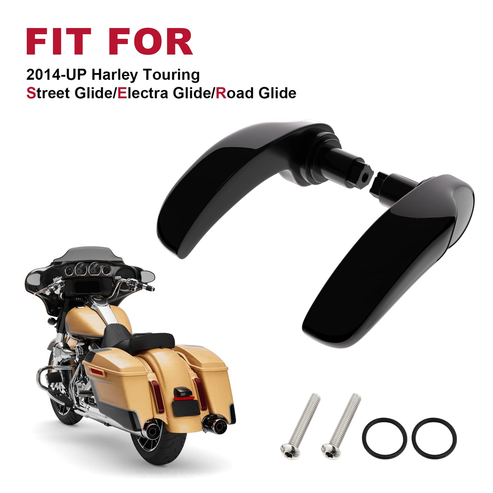 Amazicha Gloss Black Saddlebag Latch Kit Saddle Bag Lifter Compatible For Harley Davidson Touring Street Glide, Electra Glide, Road King, Road Glide, Ultra Limited, Flhr Flht Flhx Flhtk 2014-2023