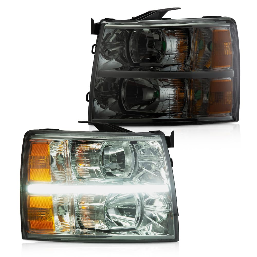 Pit66 Led Bar Headlights, Compatible With 2007-2013 Chevy Silverado 1500/2007-2014 Silverado 2500 3500 & Hd Smoky Lens Chrome Ho