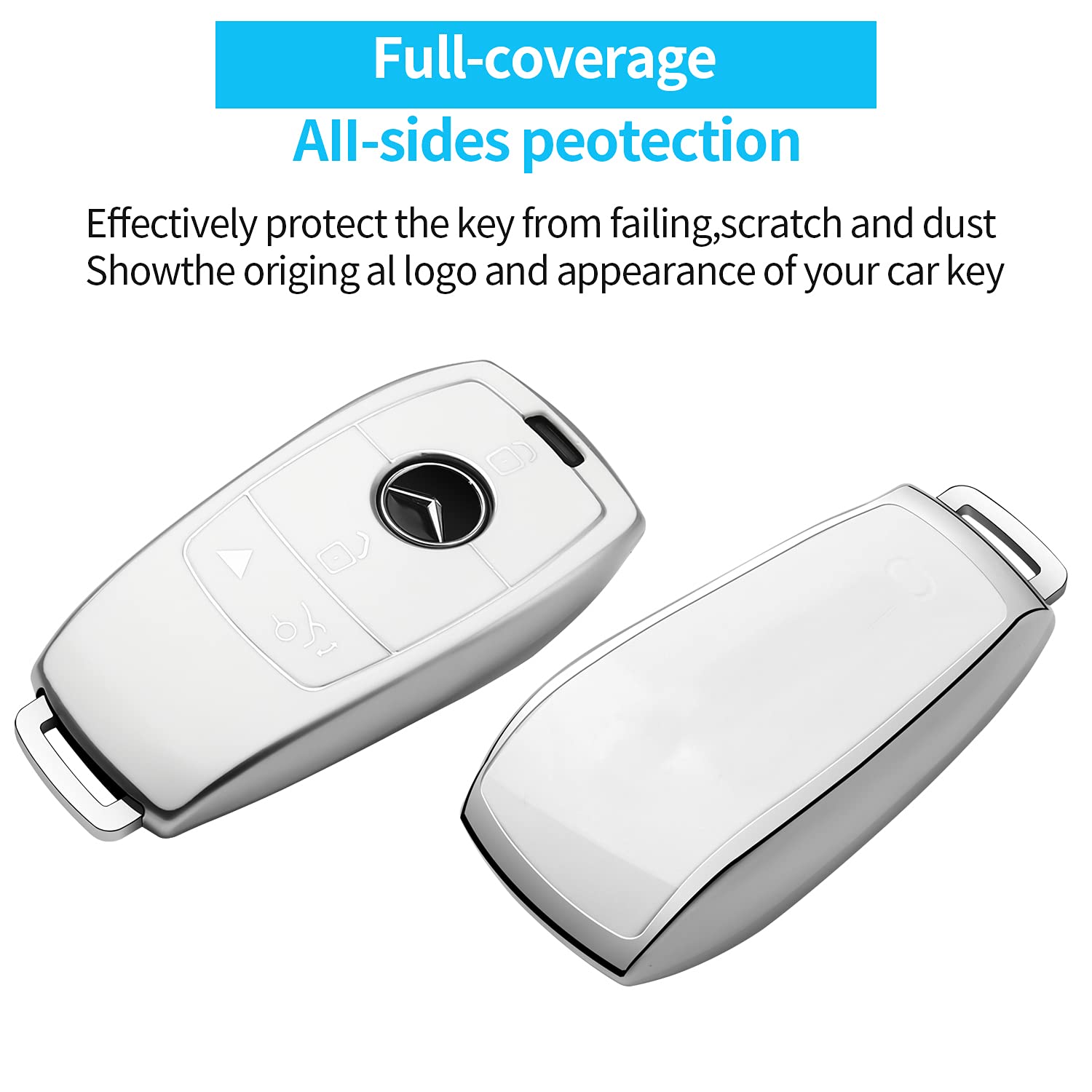 Autophone Compatible With Mercedes Benz Key Fob Cover With Keychain,Soft Tpu 360 Degree Protection Key Case For 2019-2021 A-Class C-Class G-Class 2017-2020 E-Class S-Class (White)
