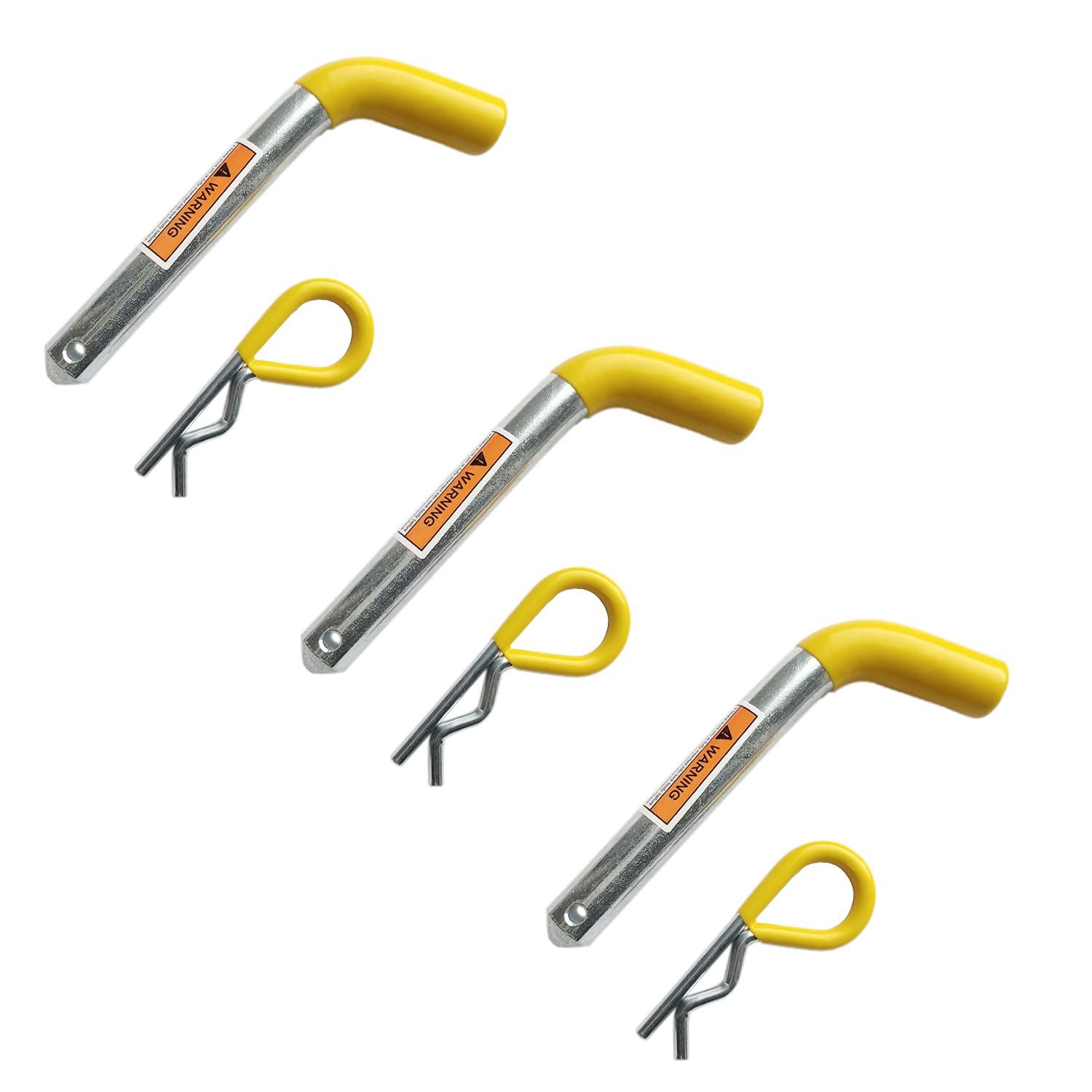 MaxxHaul 50565 3 Pack Trailer Hitch Pin & Clip with Rubber-Coated Vinyl Yellow Grip, 5/8 Diameter, Fits 2 Receiver