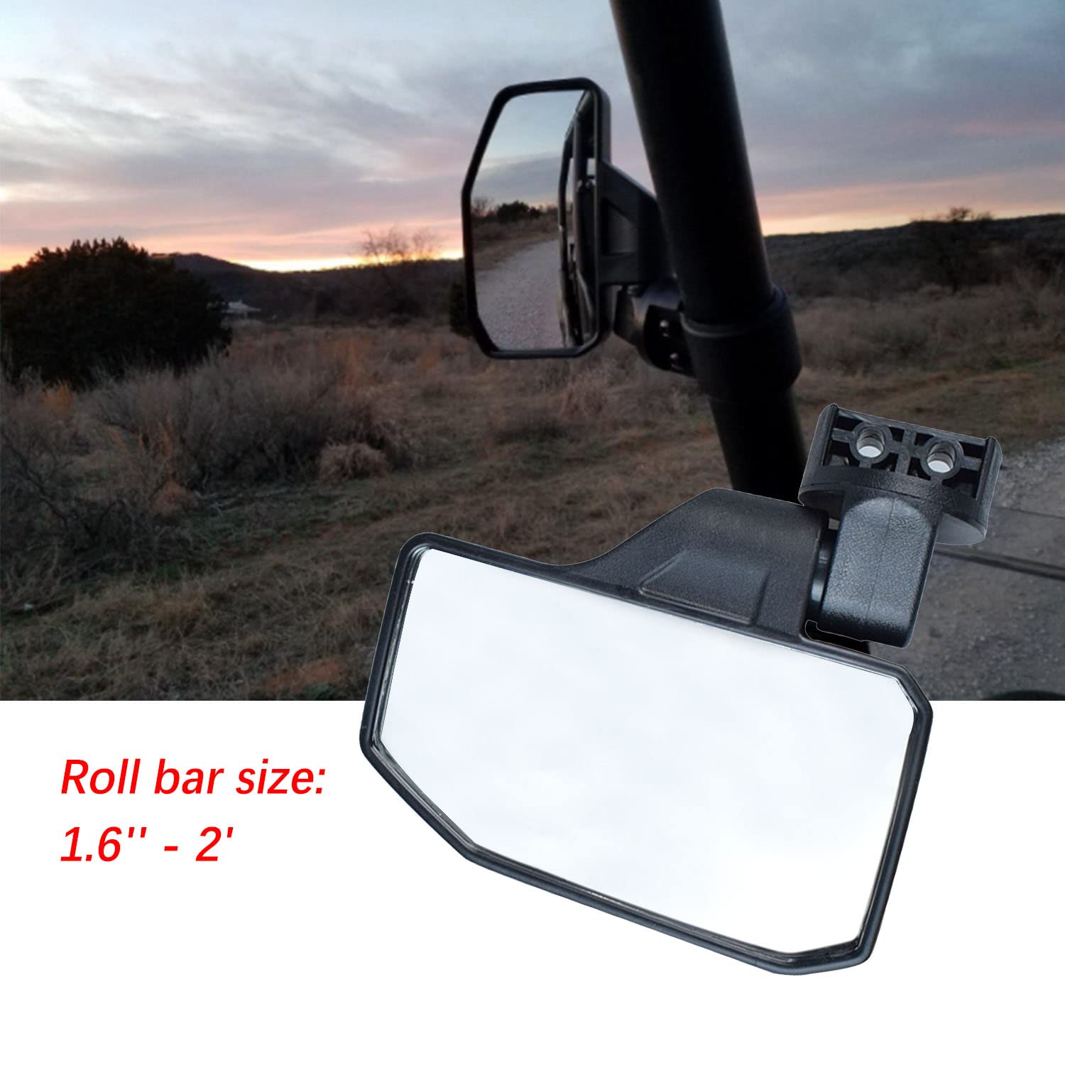 Universal Offroad Utv Rear View Side Mirror For Pioneer Polaris 900 1000 Kawasaki Can Am John Deere With 1.6' - 2' Roll Cage Bar Break Away Adjustable Arm - 1 Pair Set (Left & Right)
