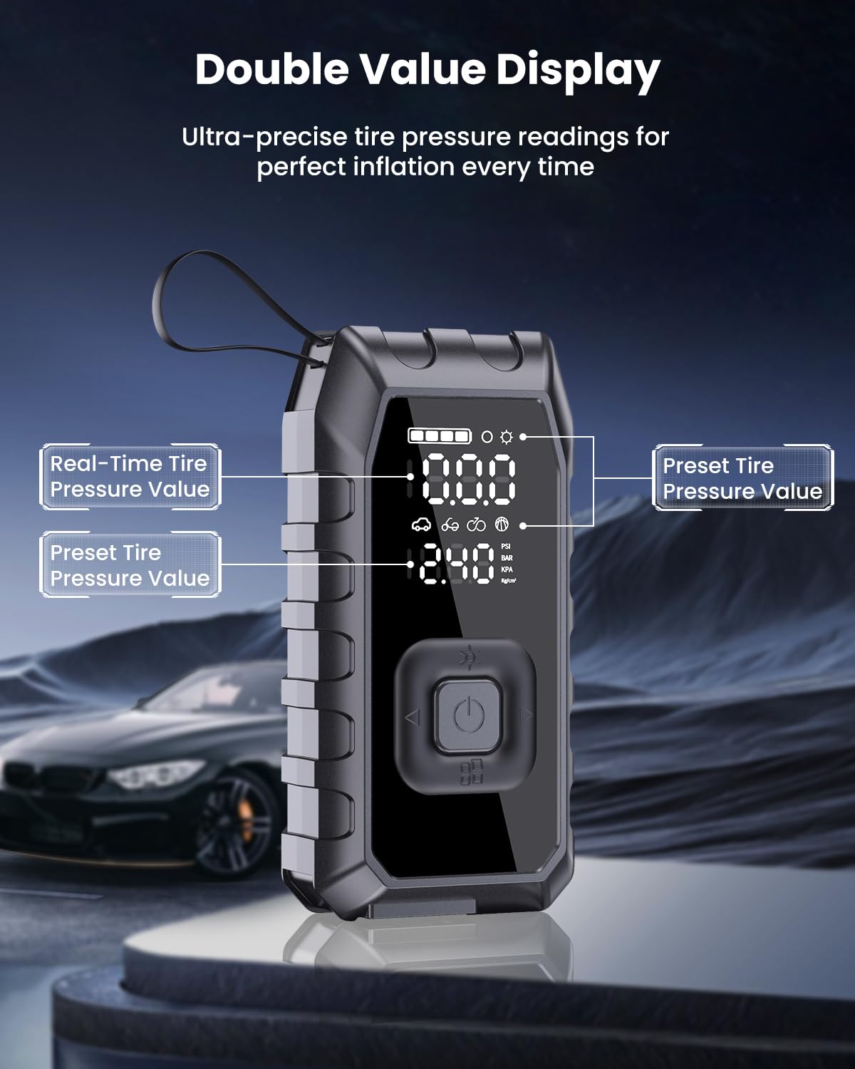 Tire Inflator Portable Air Compressor, 2X Faster Inflation Cordless Air Compressor, 20000mAh & 180PSI & Dual Cylinder, Electric