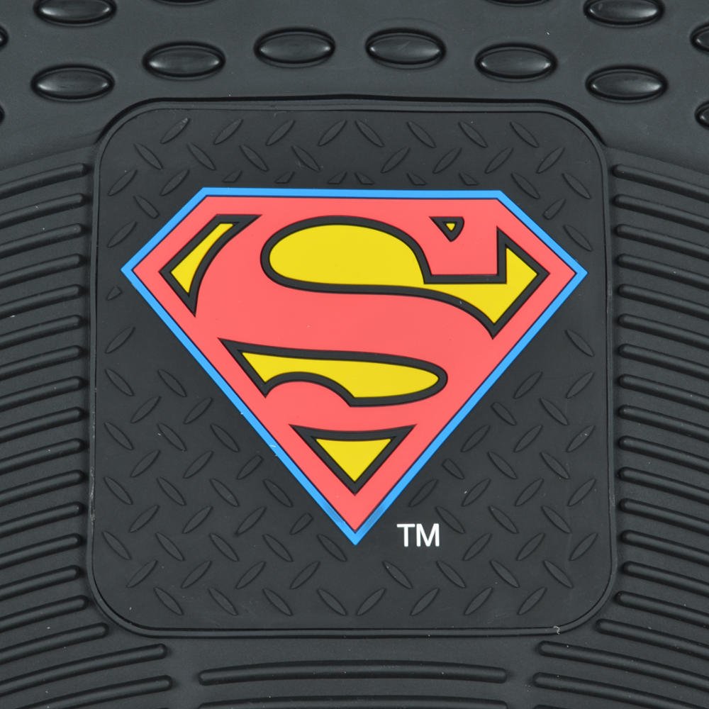 BDK Superman Rubber Car Floor Mats 2 PC Front Heavy Duty All Weather Protection - Trimmable To fit - WBMT-1672_AMHD, Black