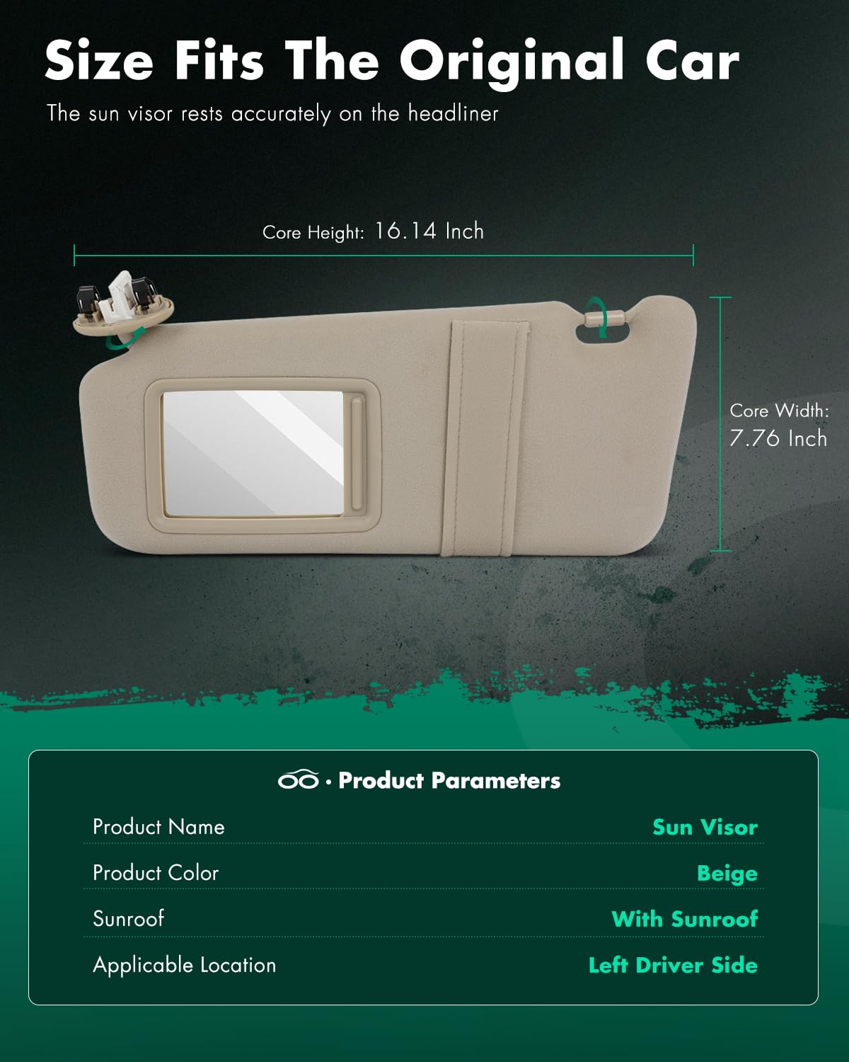 Scitoo Beige Left Driver Side Interior Sun Visor Fit For Toyota For Camry 2006-2011 With Sunroof Replace# 74320-06800-E0