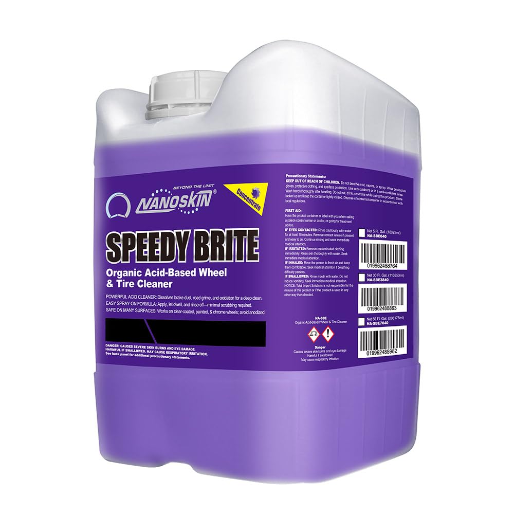 Nanoskin SPEEDY BRITE Pro Grade Wheel & Tire Acid Cleaner, 5 gallons - Chrome & Coated Wheel Safe, Cleaning with Organic Acid | 