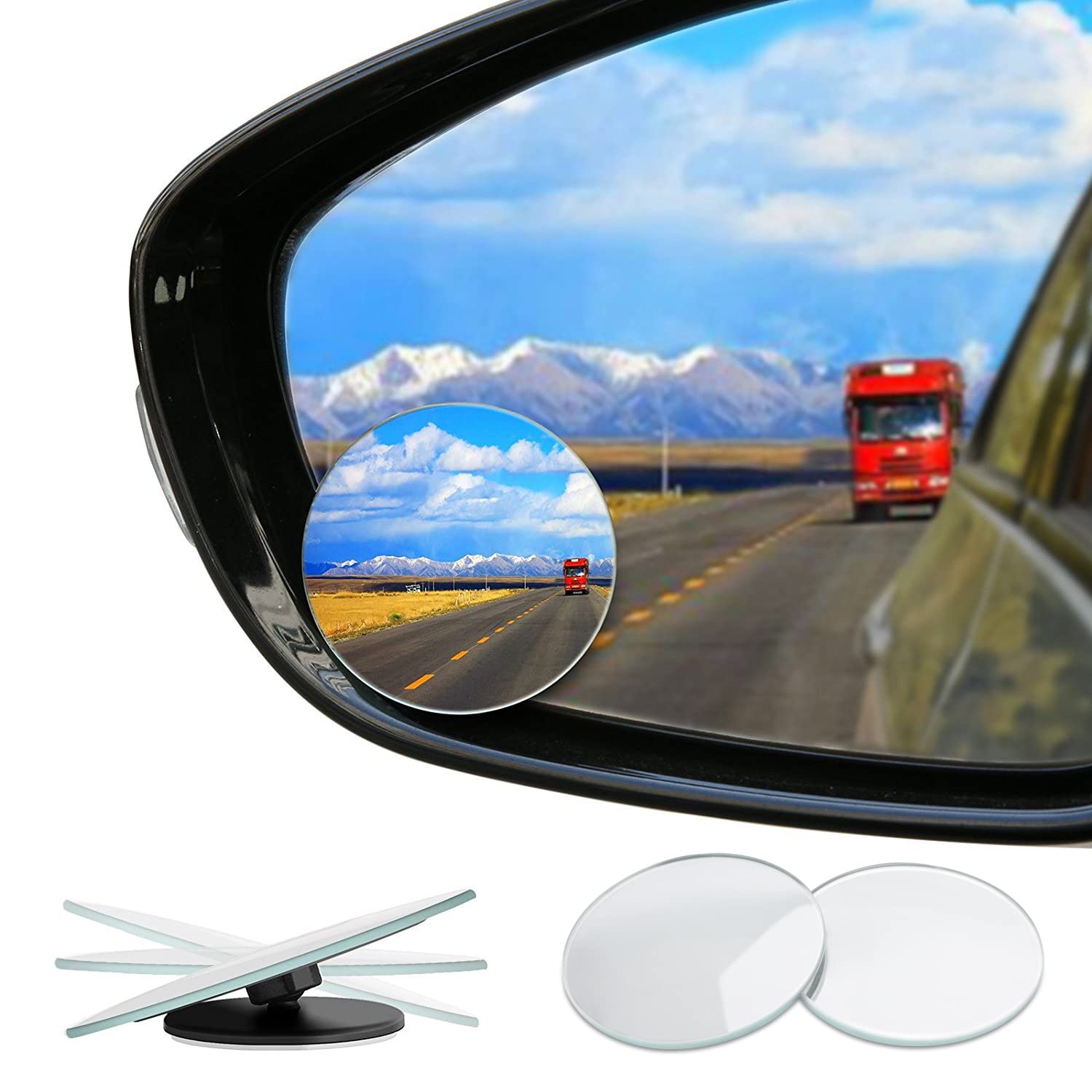 Liberrway Frameless Wide Angle Mirror - Adjustable Round Hd Glass Convex Rear View Mirror - 360 Rotate For Car, Suv & Trucks - S