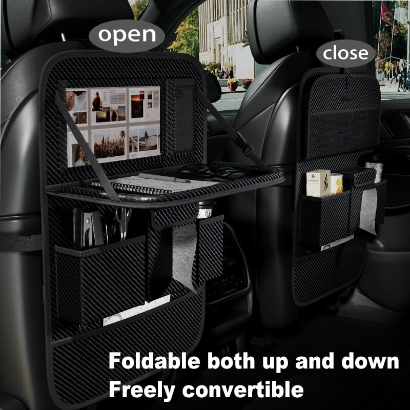 GMQ Back Seat Car Organizer 1 Pack,Backseat Organizer with Tray,Multifunctional Car Seat Back Storage Box with Foldable Tablet H