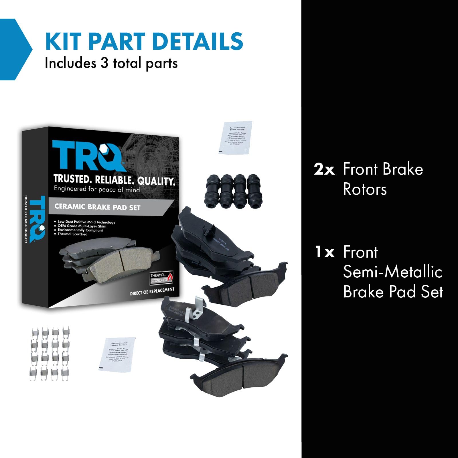 Trq Front Brake Pad & Rotor Kit Brake Pads Brake Rotor Semi-Metallic Compatible With 2000-2004 Ford Focus