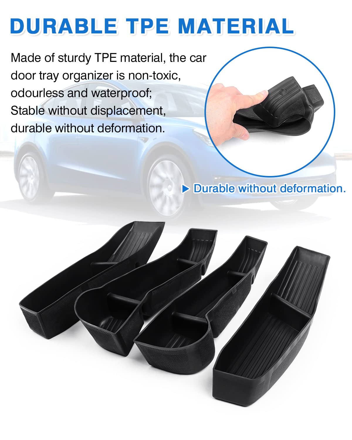 Shademax Car Door Organizer Tray For Tesla Model Y 2021-2024 2025 - Tpe Material, Black, 4 Pieces
