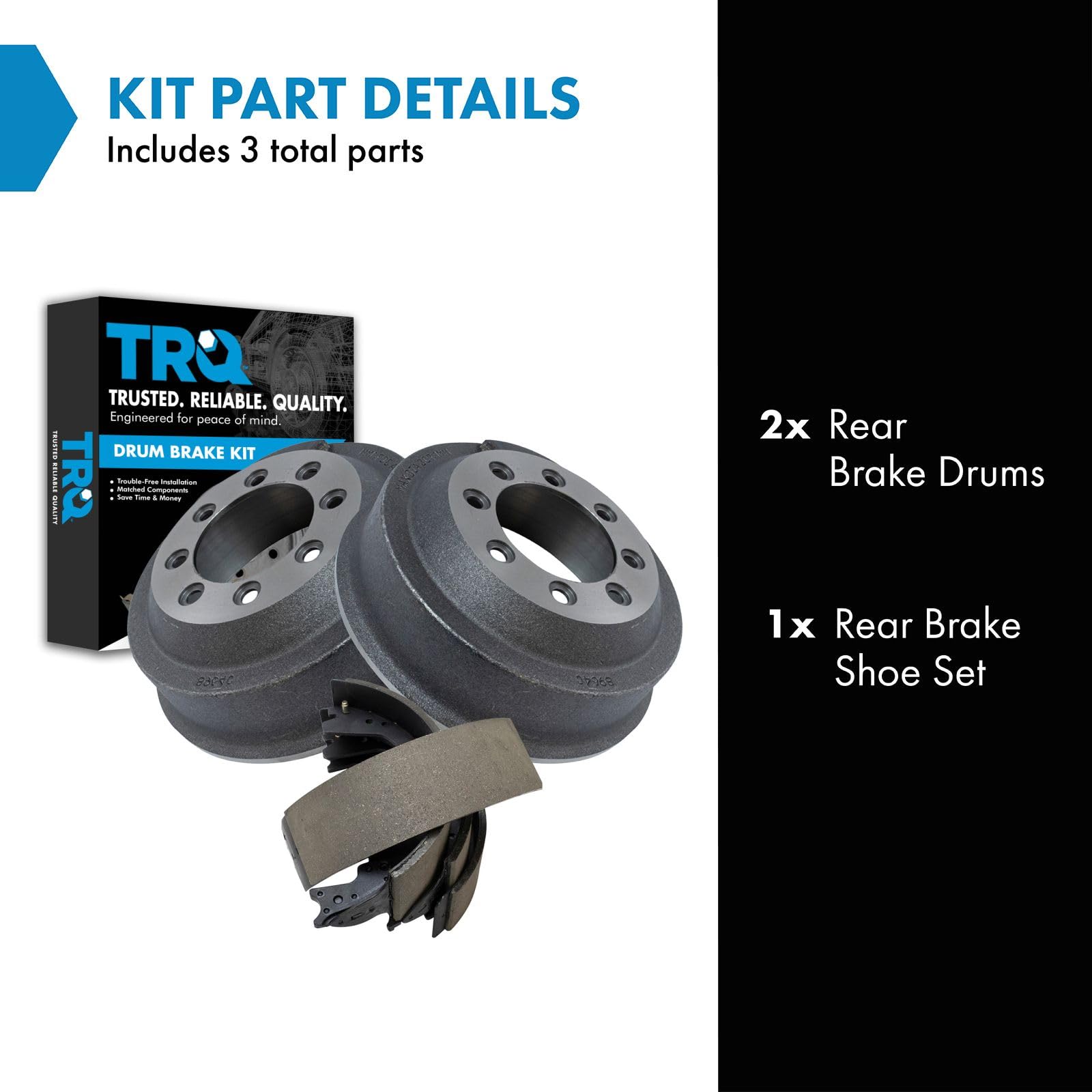 TRQ Brake Drum & Shoe Rear LH Left RH Right Kit Compatible with Ford E250 E350 F250 F350
