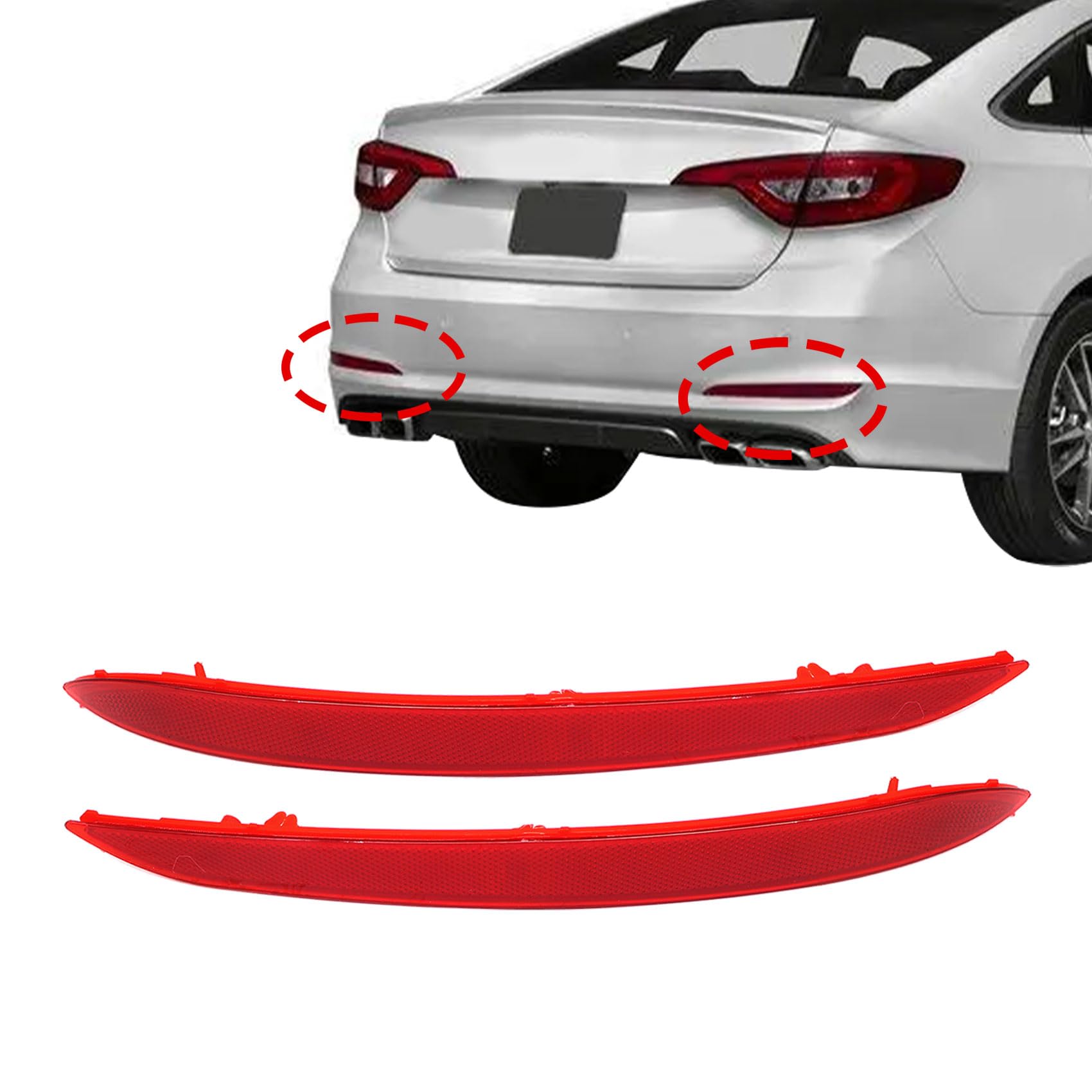 Priprilod 1 Pair Rear Driver & Passenger Side Bumper Reflector Compatible with Hyundai Sonata 2015 2016 2017 Replace# 92405-C100