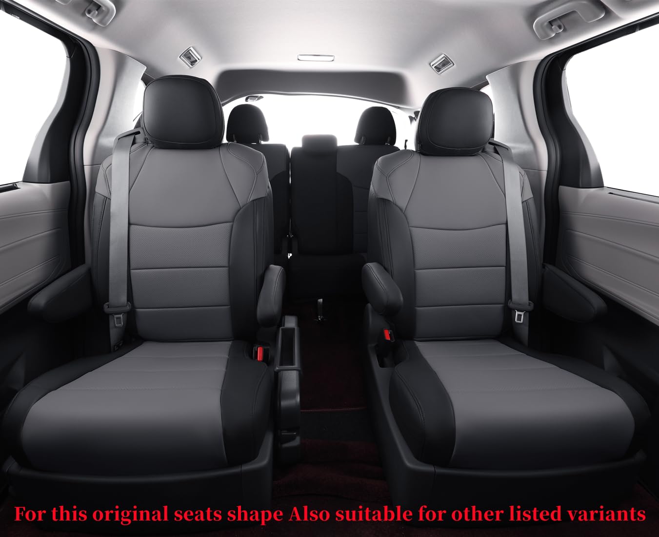 Coverdream Sienna Seat Covers Custom Fit For 2021-2025 Toyota Sienna Le & Xle (8-Seater),2Nd Row Bench Seats W/Removable Middle Seat,Full Coverage Leather Car Seat Protector (Full Set,Black/Gray)