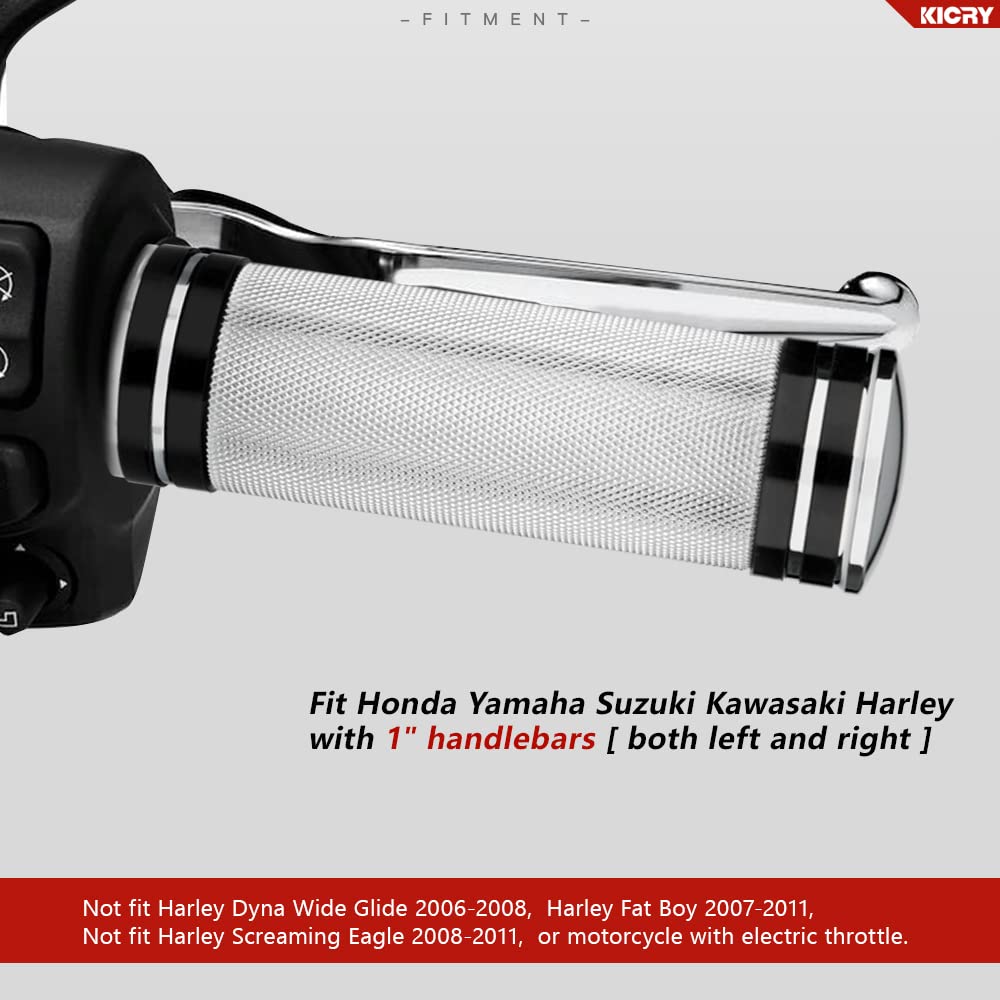 KICRY 1'' Motorcycle Hand Grips Black Chrome Handlebar Grips Compatible with Harley Touring Honda Yamaha Suzuki Kawasaki (Chrome