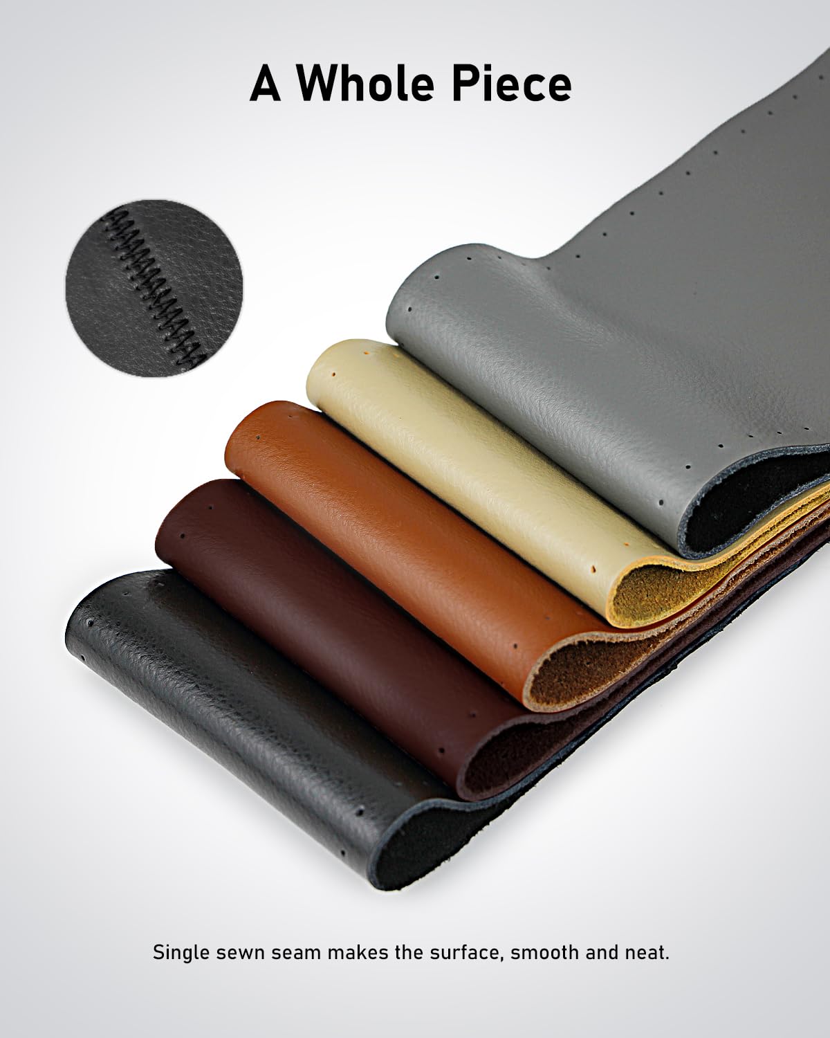 BELINOUS Black Leather Steering Wheel Cover, Lace Up & Stitch On, Universal Fit 13-24 inch, DIY Cowhide Wrap (Size S0)