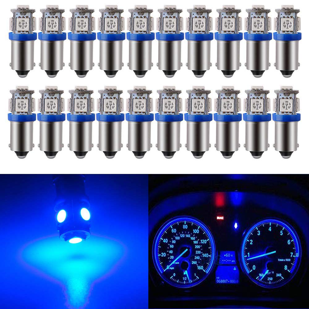 Blyilyb 20-Pack Ba9 Ba9S 53 57 1895 64111 Blue Led Car Light Bulb For License Plate Side Door Courtesy Interior Dome Map Lights