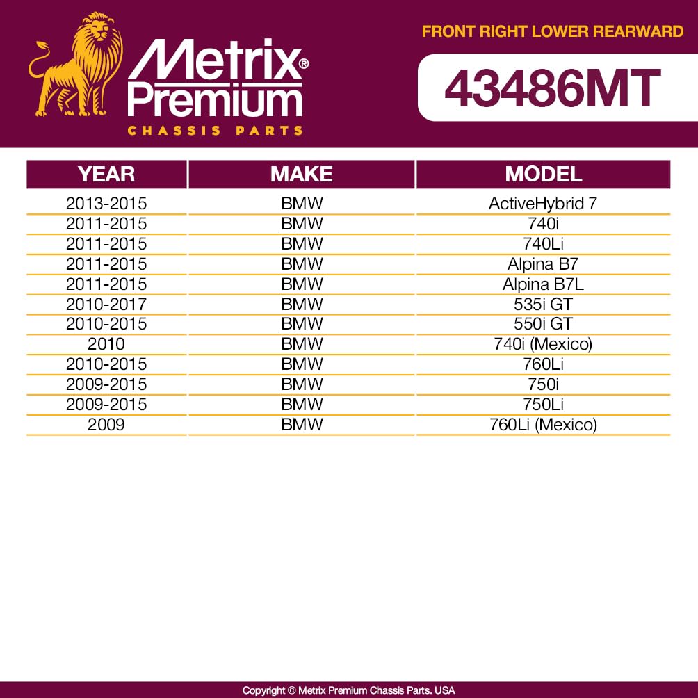 Metrix Premium Chassis Parts - Front Right Lower Rearward Control Arm W Ball Joint & Bushing Assembly Fits 13-15 Bmw Activehybri