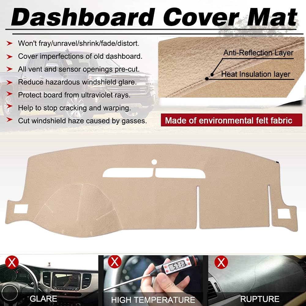 Blibliunit Dash Cover Mat Fit For 2007-2014 Chevy Tahoe Avalanche Suburban Gmc Yukon/2007-2013 Silverado Ltz Gmc Sierra Slt,Dash
