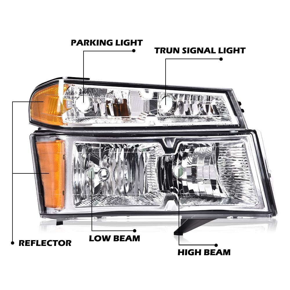 Cheda Headlights Compatible With 2004-2012 Gmc Canyon/Chevy Colorado Headlights Assembly Bumper Lights 4Pcs(Clear Lens Chrome Ho