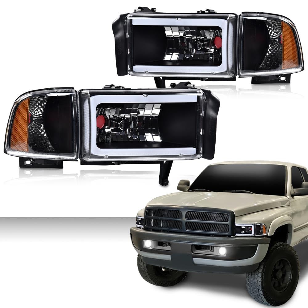 G-Plus Led Light Strip Headlights W/O Bulbs, Compatible With Dodge Ram 1500 1994-2001/Fit Ram 2500 3500 1994-2002 (Not Fit For S