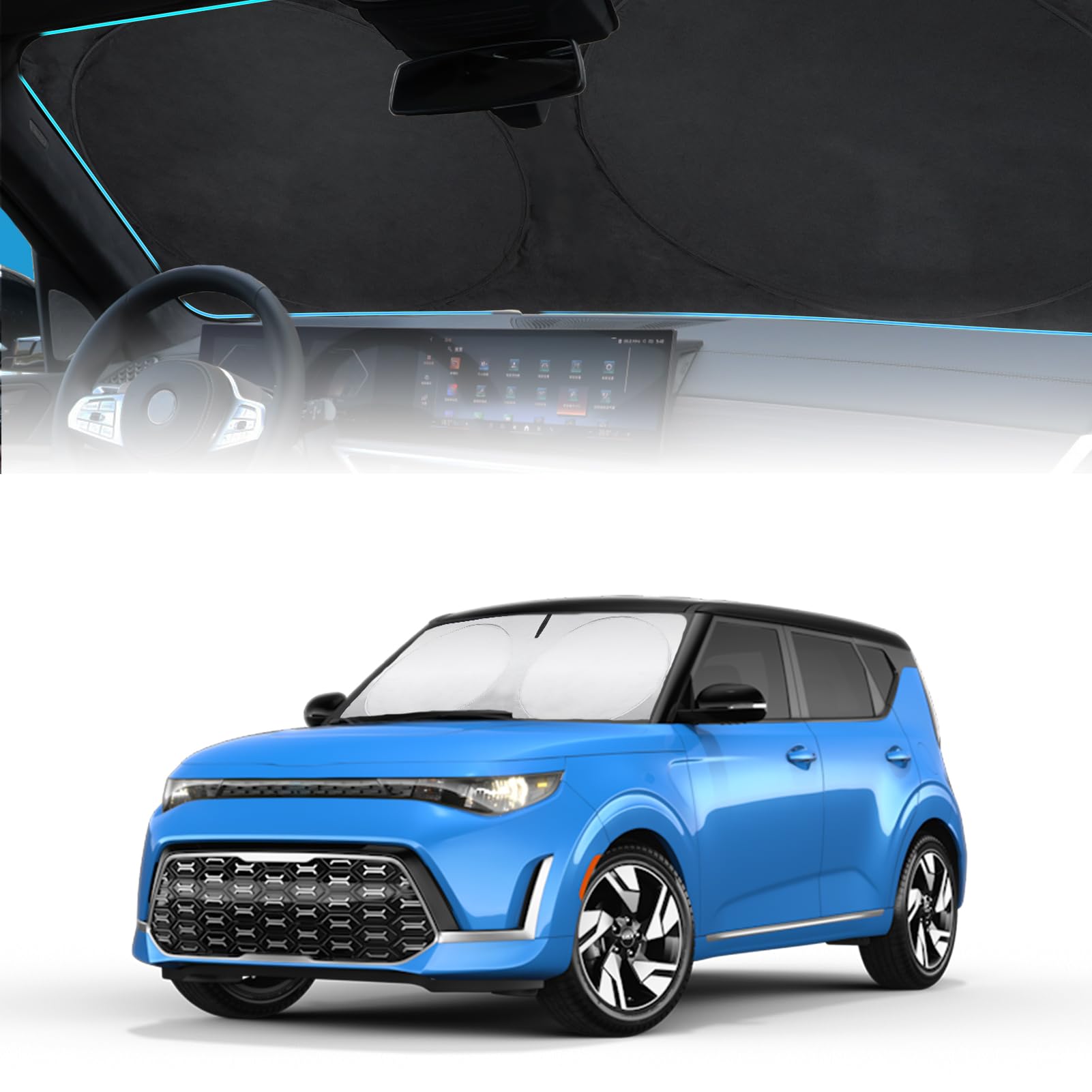 Insauto For Soul Windshield Sun Shade Window Sunshade Custom-Fit 2020-2024 Kia Soul Wagon Windshield Cover Foldable Sun Visor Th