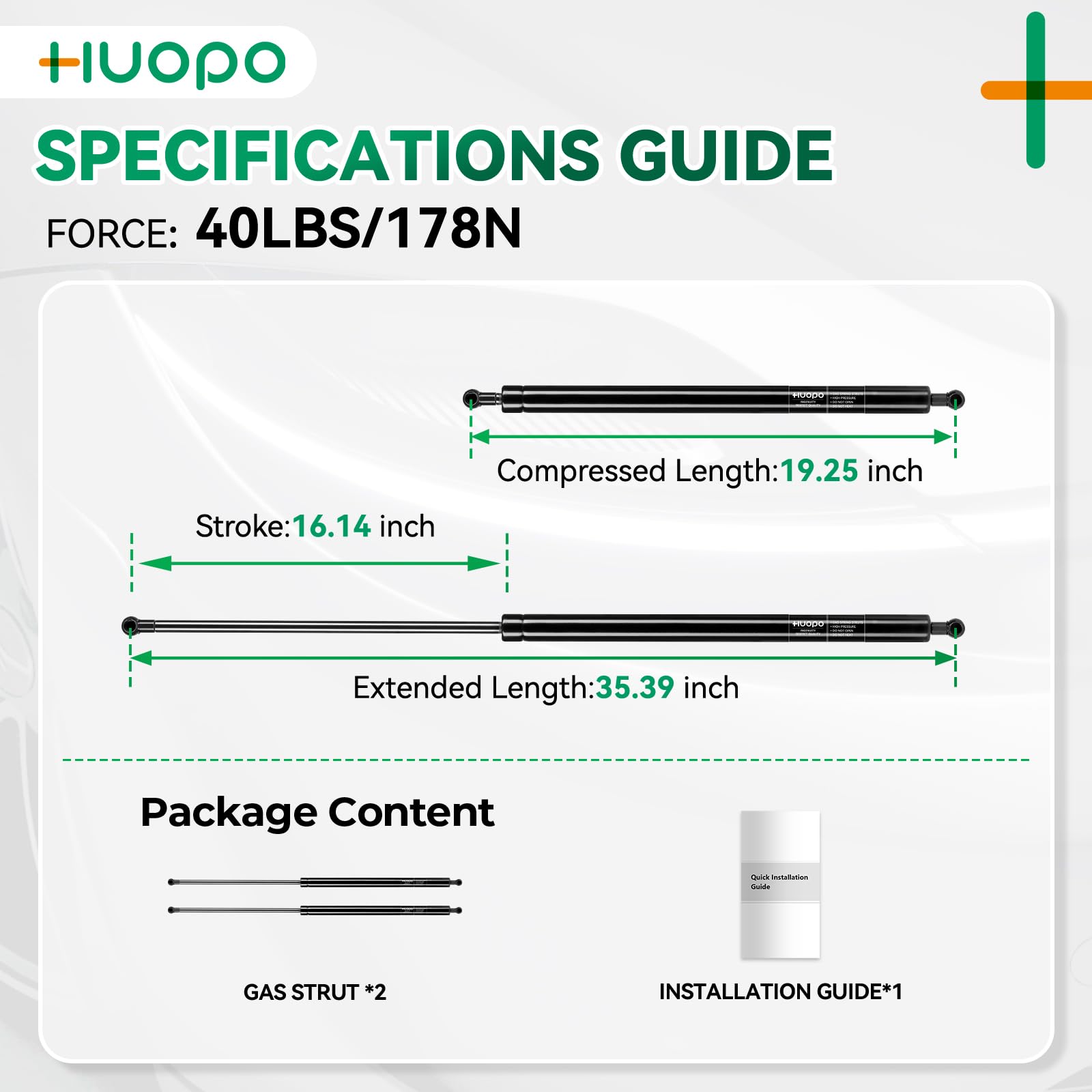 HUOPO 35 Inch 40 lb 178 N Gas Strut Shock 35'' Lift Support for Tonneau Cover Camper RV Bed Basement Storage Doors Hatch Boat Li