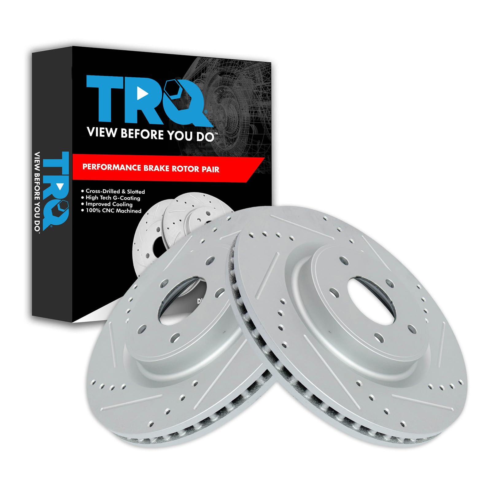Trq Front Performance Brake Rotor Drilled Slotted Pair Set For 2013 Jx35 / 2015-2018 Murano / 2013-2018 Pathfinder / 2014-2018 Q