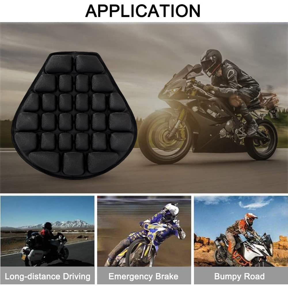 DEEIRAO Motorcycle Air Seat Cushion 3D Airbag Seat Pad with Straps for Cruiser Touring Saddles Bearing 330lb - Large Size 15''x1