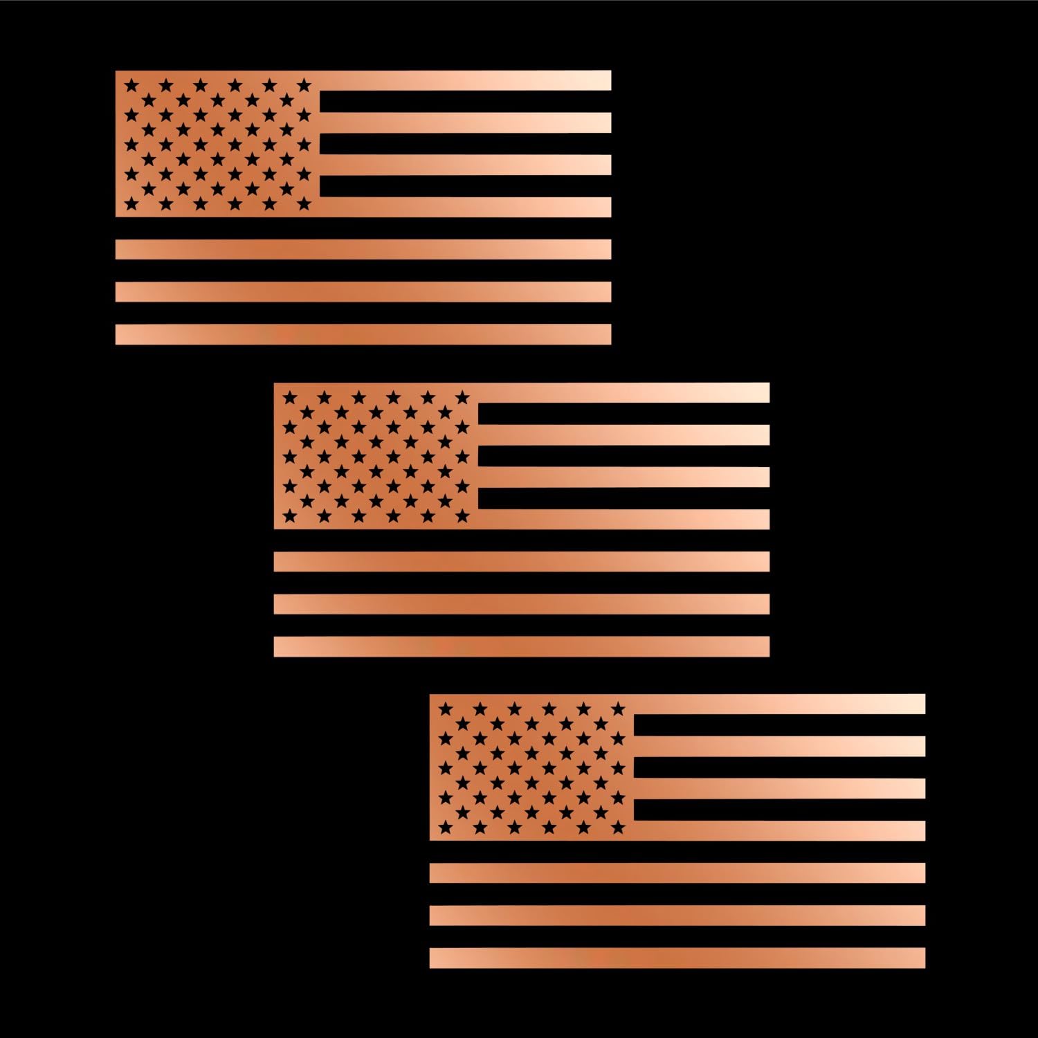 American Us Flag [Pick Color/Size] Vinyl Decal Sticker For Laptop/Car/Truck/Window/Bumper (5In X 2.8In [3-Pack], Metallic Copper