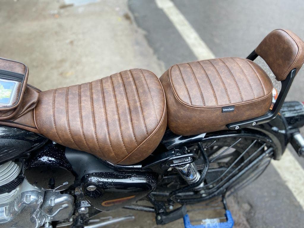 Sahara Seats All New Classic 350/ Be Reborn Classic Stripes Seat Cover Leather Finish Water Resistant (Dual Tone Brown)