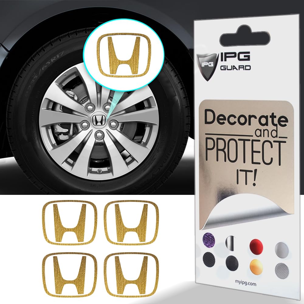 IPG Compatible with Civic Accord CRV VTEC Si Logo Cap Inner or Outer Stckers Dcals (Center Cap:2.25) (4 Units) (Brushed Gold,