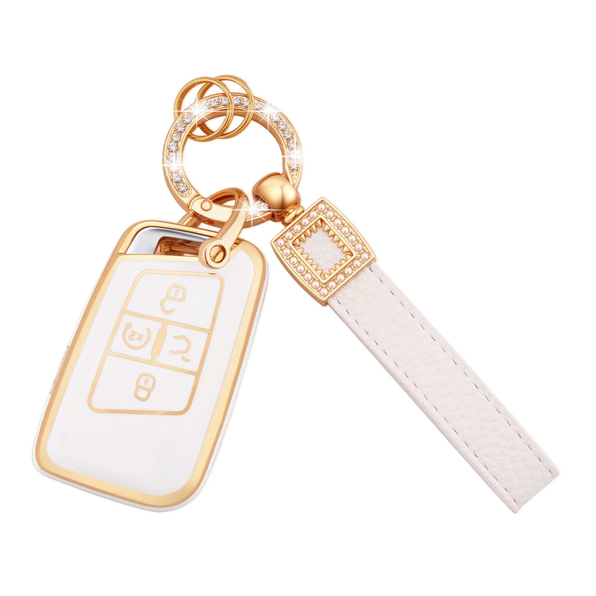 EKALA for Volkswagen Key Fob Cover with Leather Key Fob Keychain, 4 Buttons Soft TPU Keys Shells Girly White Key Fob Cover Compa