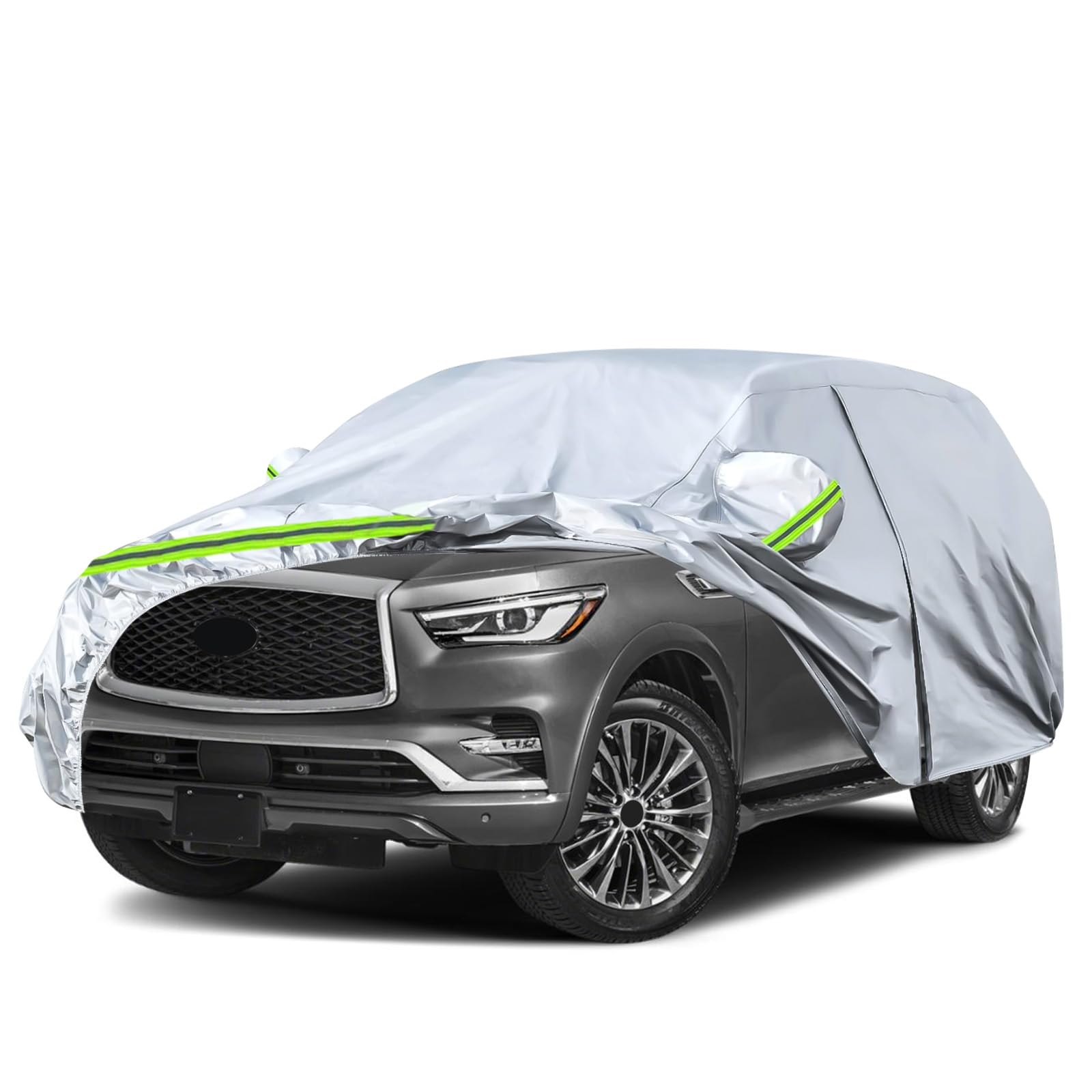Waterproof Car Covers Replace For 2004-2025 Infiniti Qx80, 6 Layers Silver All Weather Custom-Fit Car Cover With Zipper Door & W