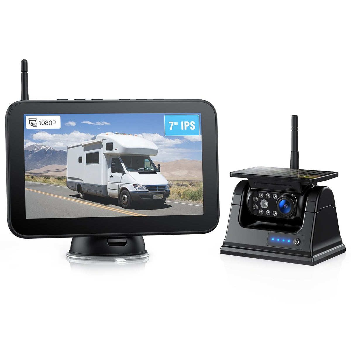 Zeroxclub Magnetic Solar Wireless Backup Camera 1080P 7'' Dvr Monitor, Rechargeable Rv Camera Wireless System For Hitch Towing T