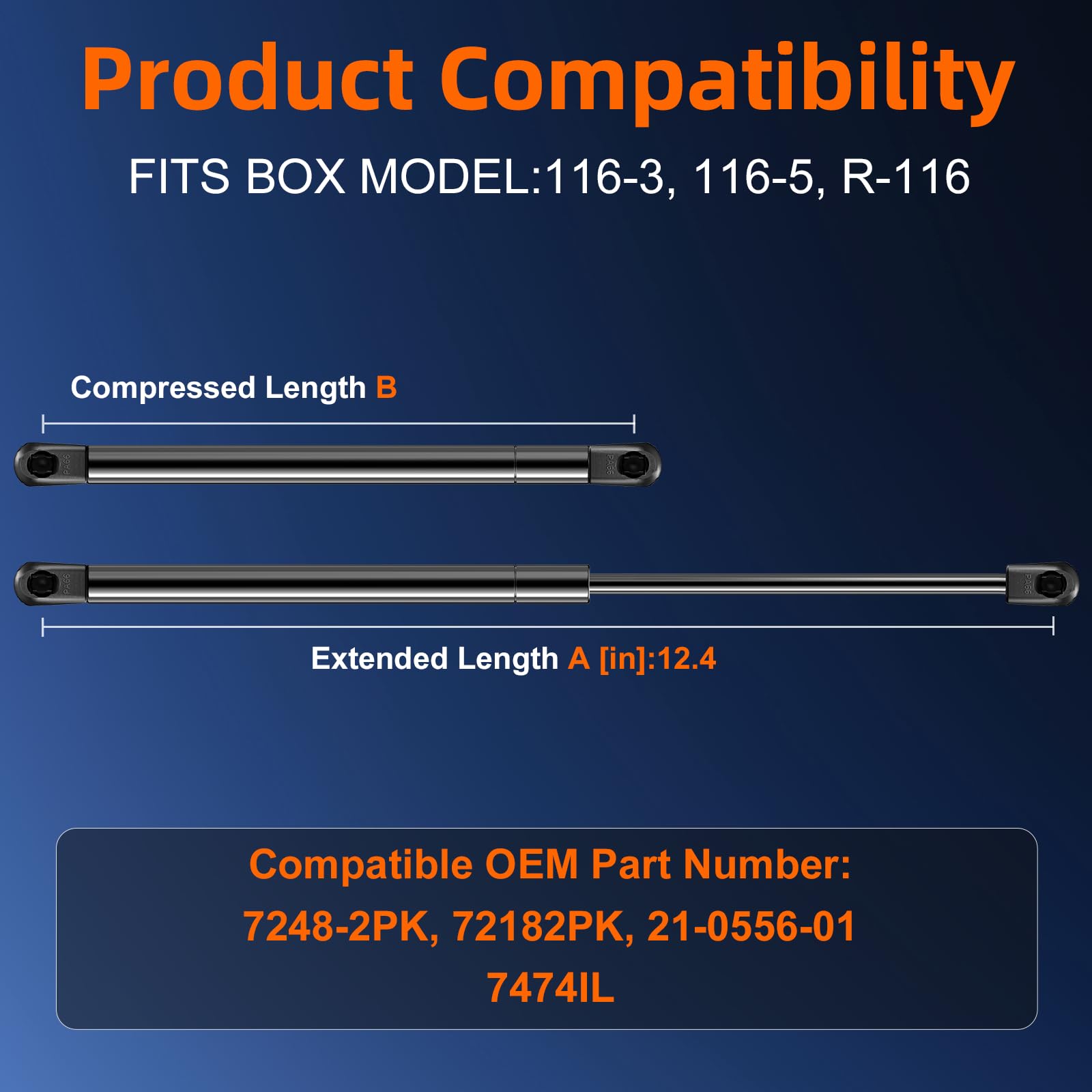 Euplokeer Tool Box Gas Shock Strut Lift Support, Model 7248-2PK, 12.5in Metal, Fits Saddle Box Models 7473IQ, 116-5