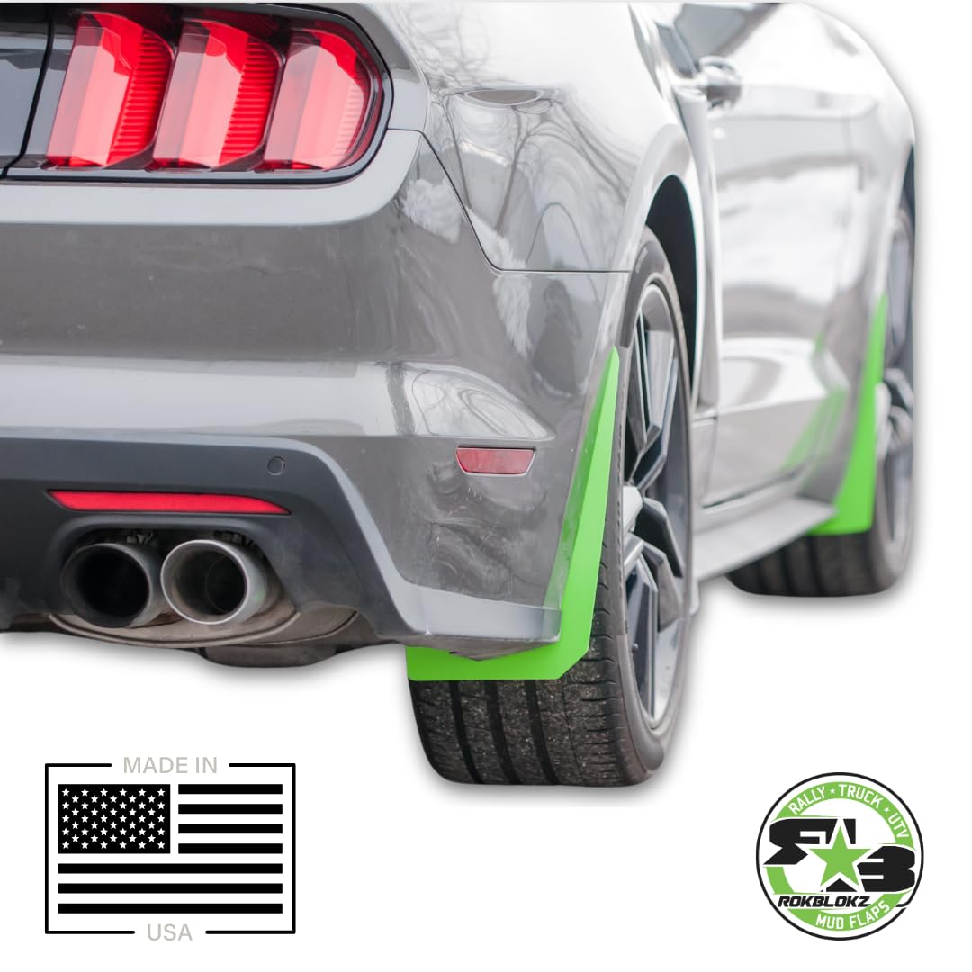 RokBlokz Splash Guards for 2015-2019 Compatible with Ford Mustang - Rock Guards Fit V6 - Ecoboost - and GT Models (Not GT350/500) (Black, Set of 4 - Front and Rear)