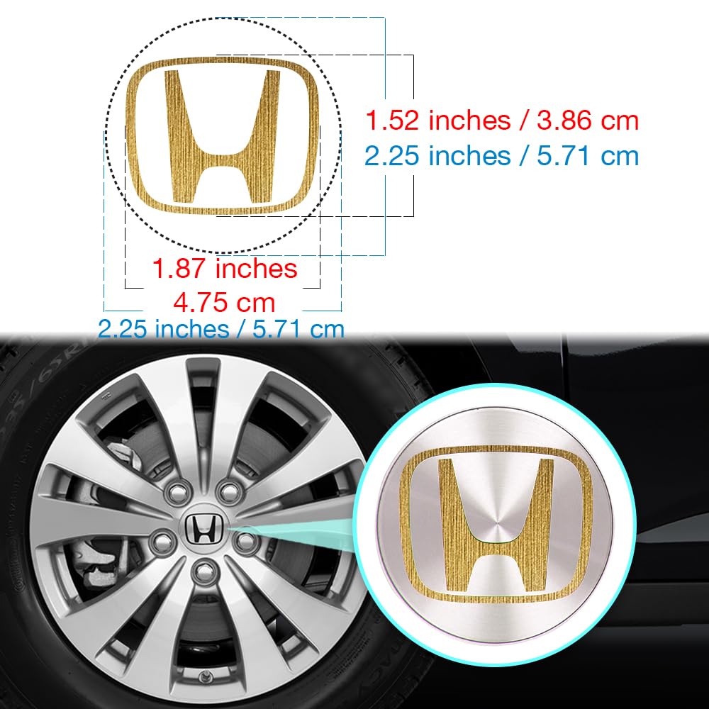 IPG Compatible with Civic Accord CRV VTEC Si Logo Cap Inner or Outer Stckers Dcals (Center Cap:2.25) (4 Units) (Brushed Gold,