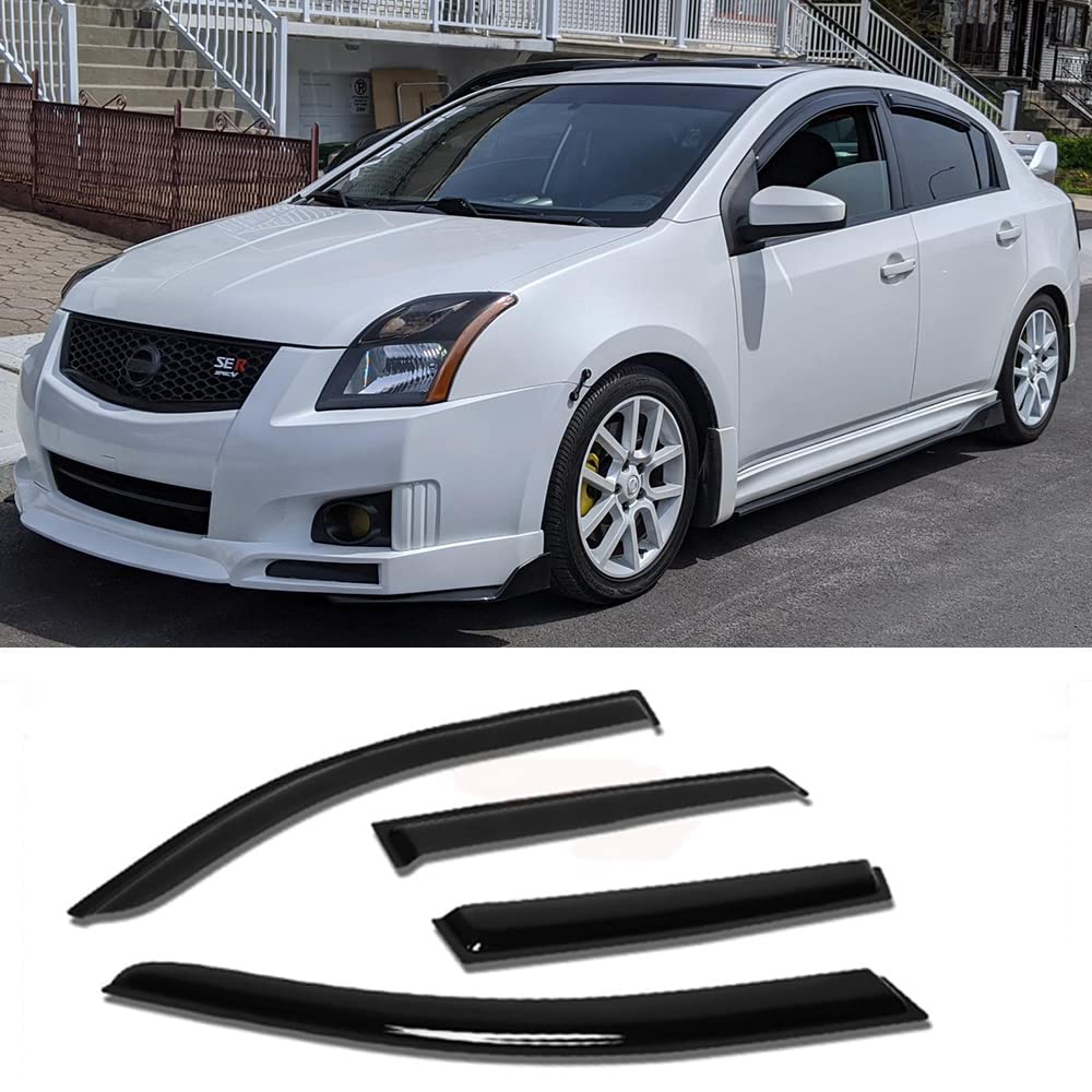 Deebior 4pcs Side Window Deflector Visor Rain Guard,Outside Mount Tape-on Shatterproof Dark Smoke,4pc Window Shades fit for 2007