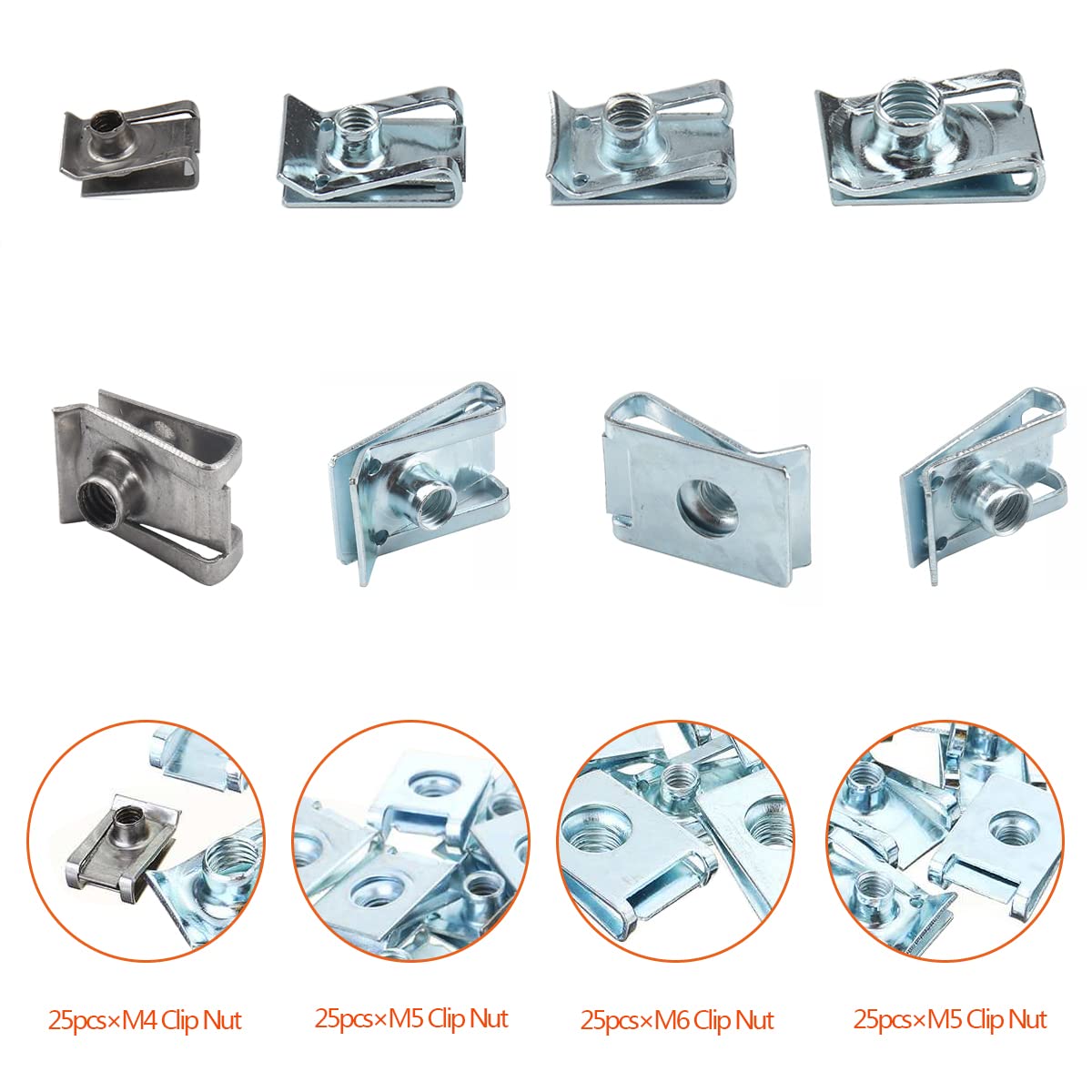 IQIHUI 80PCS Auto Car U-Clip, U Nut Kit Clip Nut Set,U-Shaped Nut M4 M5 M6 M8,for Dash Door Panel Interior, Automobile Motorcycl