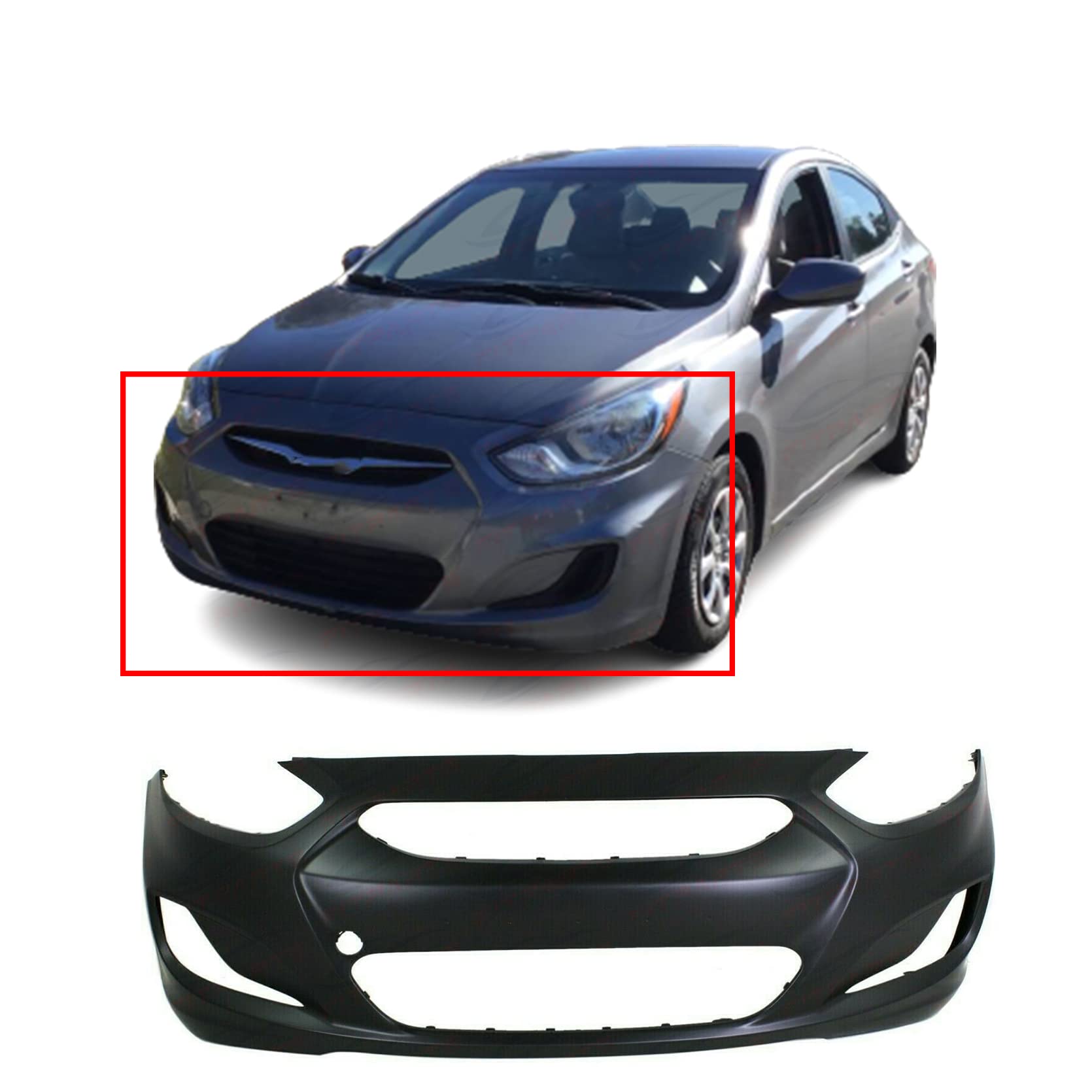 FitParts Compatible with Front Bumper Cover Fascia 2012-2014 Hyundai Accent GL GLS GS L SE Sedan Hatchback. New Primed Without S