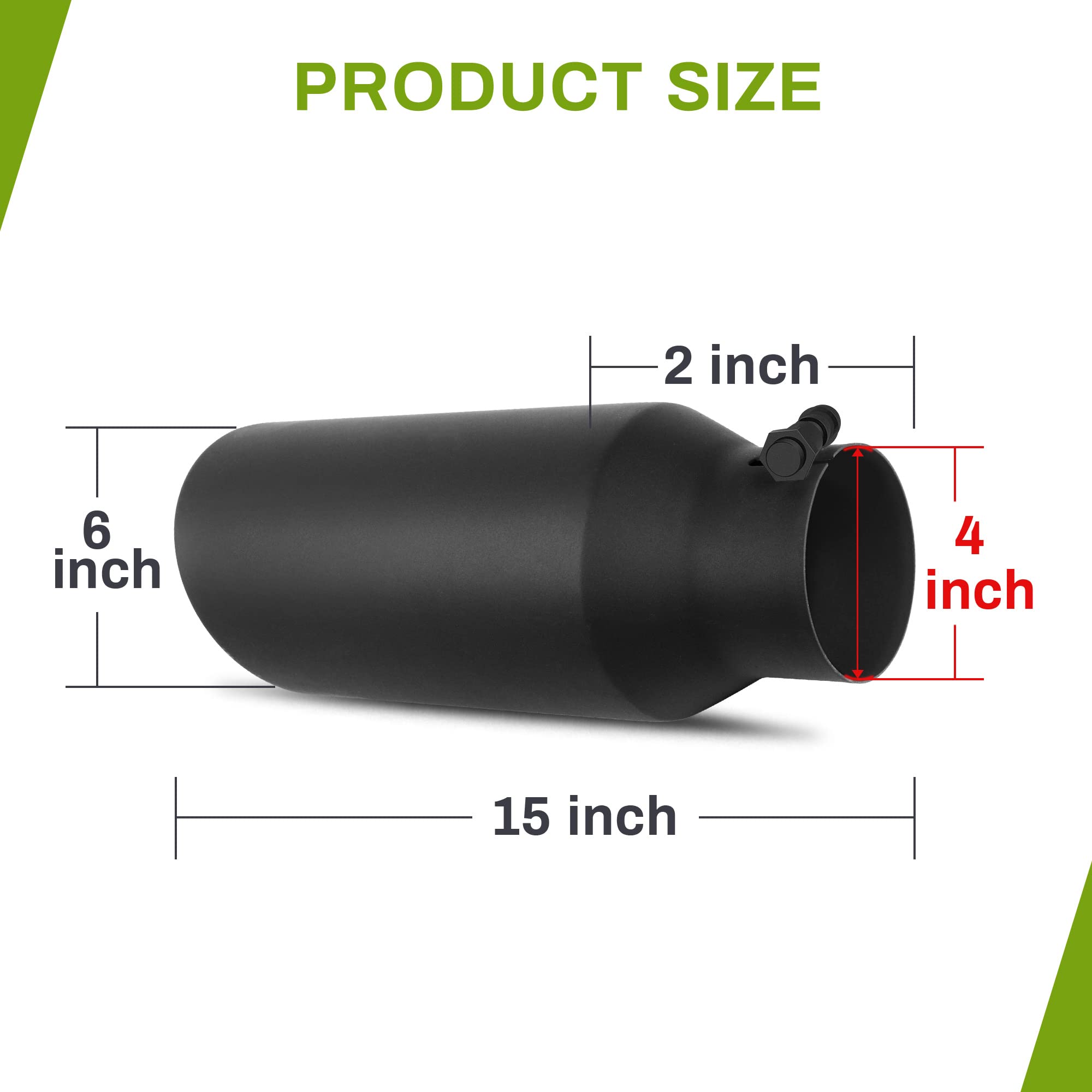 Autosaver88 4 Inch Inlet Exhaust Tip, 4'' Inlet 6'' Outlet 15'' Long Stainless Steel Exhaust Tail Tip For 4'' Outside Diameter T