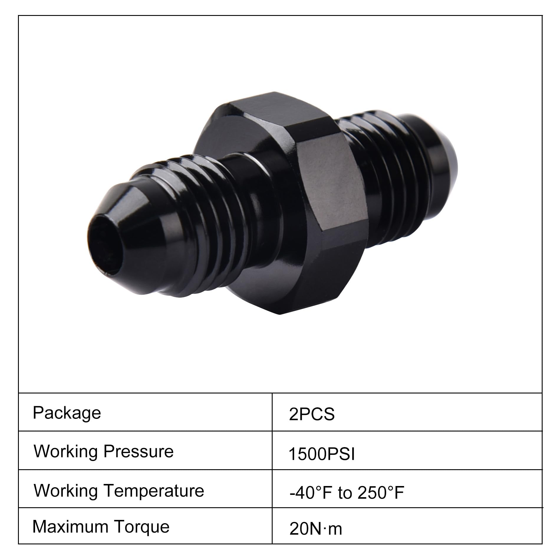 Evil Energy 4An Male To Male Flare Coupler Union Straight Fuel Hose Adapter Fitting Black 2Pcs