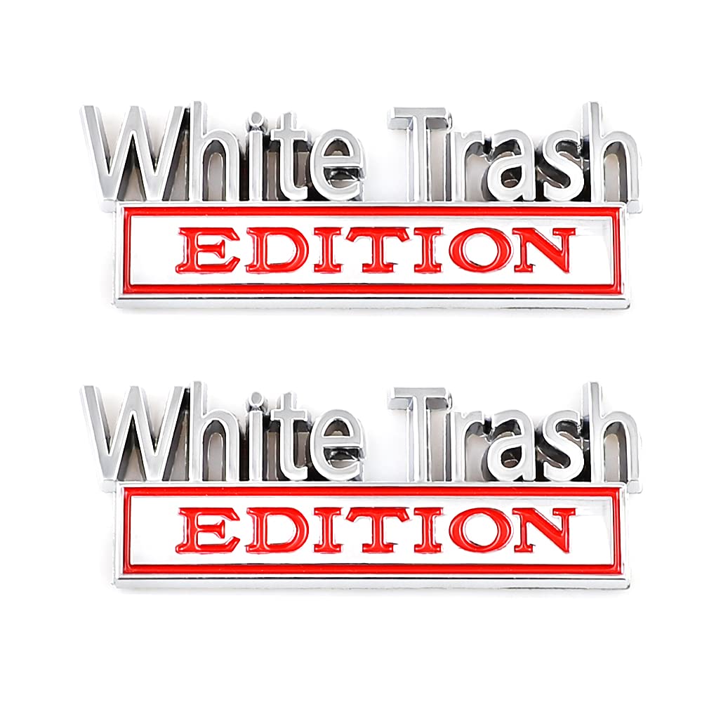 Carrun 2 Pcs White Trash Edition Emblem Front Hood Trunk Door Fender Bumper Metal Badge 3D Decal Sticker Fit For F-150 F250 F350