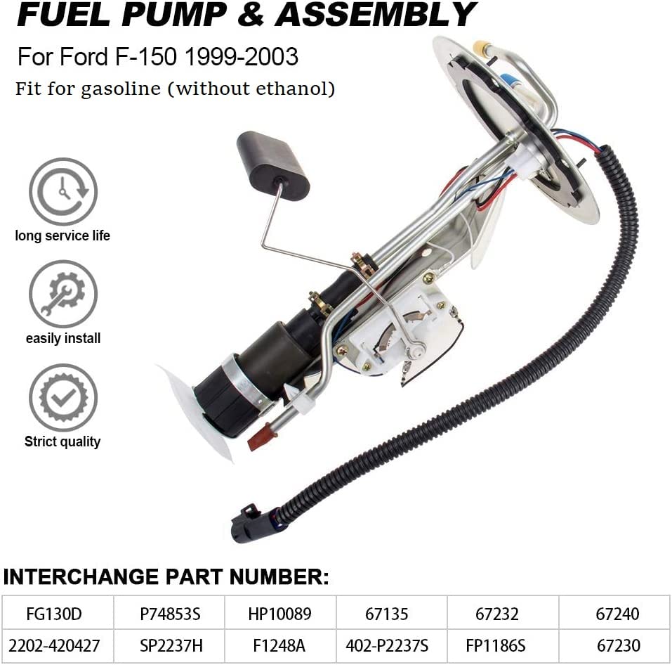 CarBole Fuel Pump Assembly for 1999-2003 Ford F-150, 1999 F-250, E2237S, Metal, White, Professional Quality