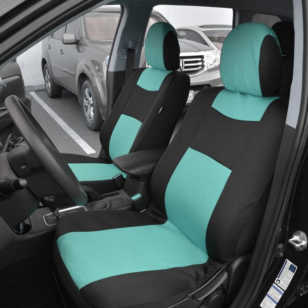 Bdk Polypro Black/Mint Car Seat Covers Full Set With Matching Carpet Floor Mats - Automotive Seat Covers For Cars Trucks Suv - I