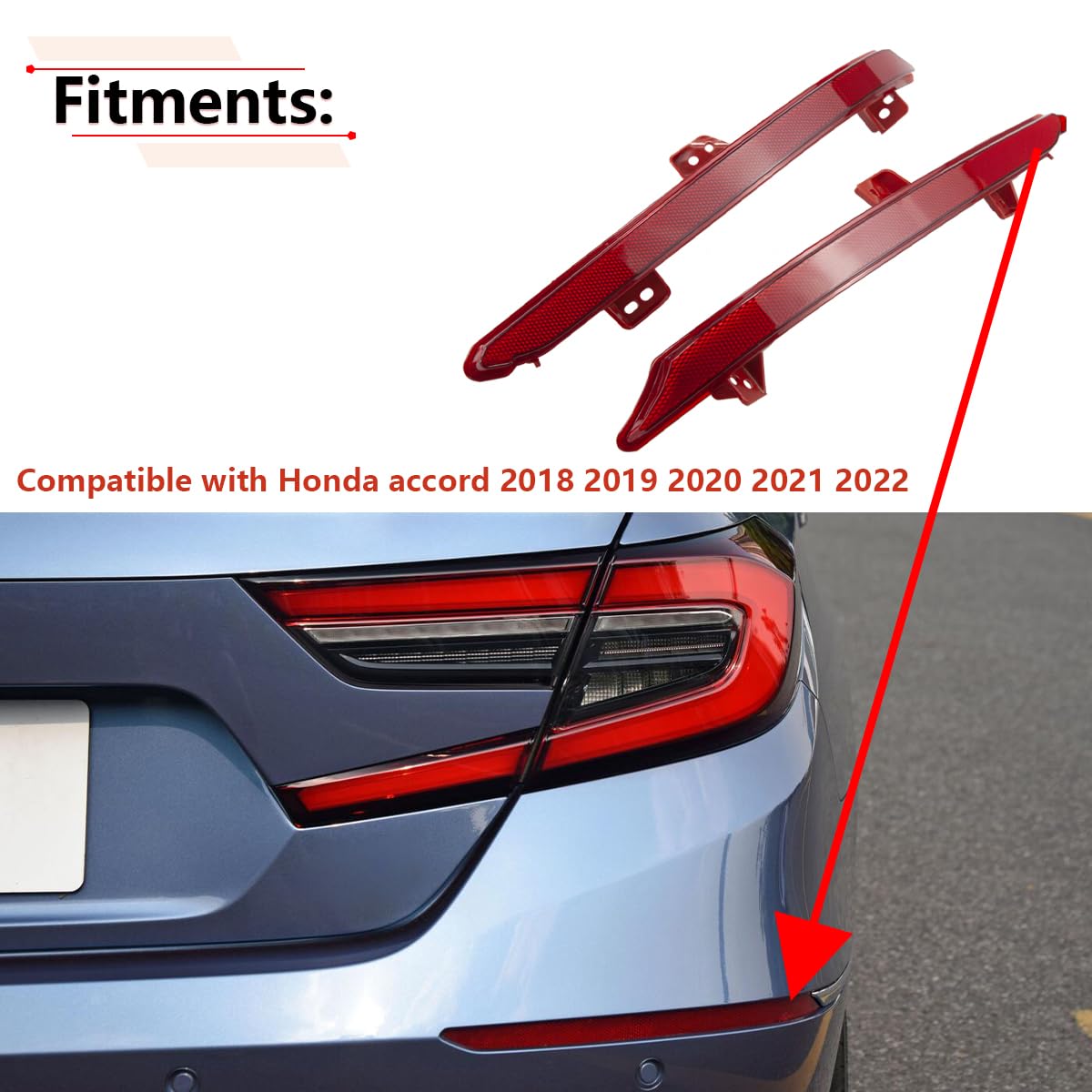 RLB-HILON Rear Bumper Reflector Compatible with Honda Accord 2018 2019 2020 2021 2022 Year, for HO1184113 HO1185113 33555-TVA-A0