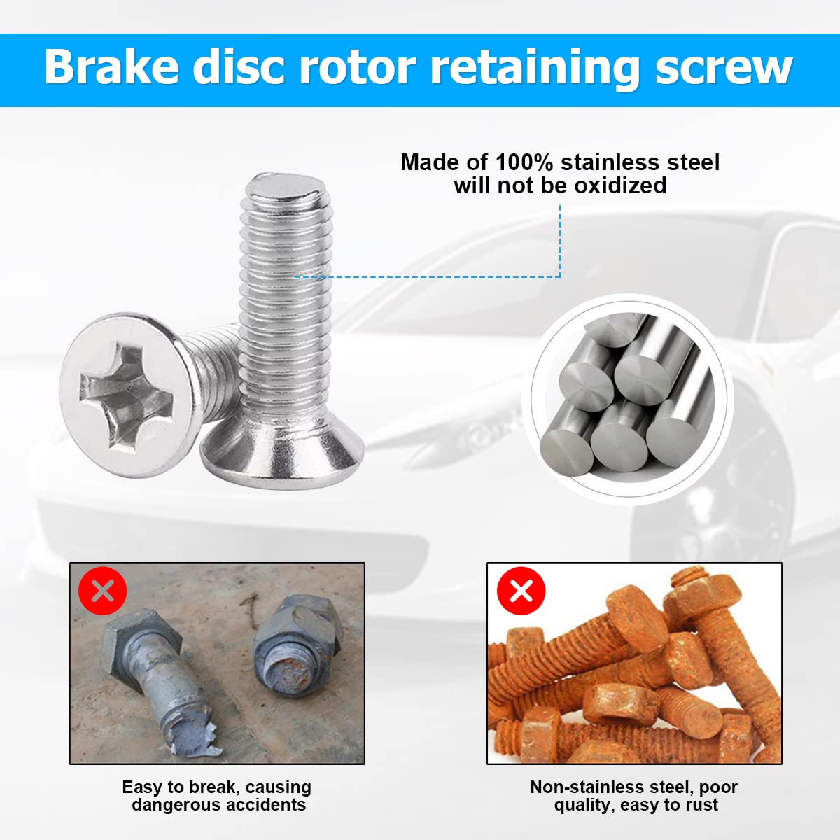 12Pcs Stainless Steel Brake Disc Rotor Screws, 93600-06014-0H, Retaining Hardware Bolts Screw Kit For Front And Rear, Car Replacement For Acura, K3, City, Civic, Accord, Odyssey