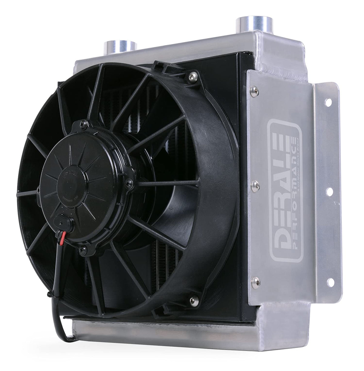 Derale Fluid Cooler and Fan, 12-3/8 x 11-7/8 x 8-1/2 in, Tube Type, 7/8-14 in Female O-Ring Inlet Fitting, 7/8-14 in Female O-Ri