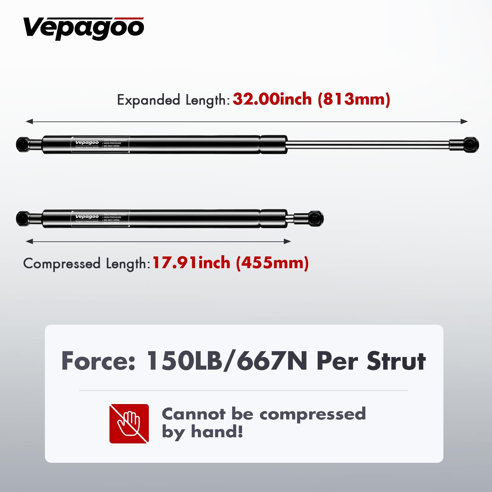 Vepagoo 32 Inch 150Lb/667N Gas Shock Strut Spring Lift Support For Tonneau Cover Truck Pickup Bed Rv Door Replacement Sturt St32